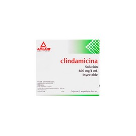 CLINDAMICINA INY. 600 MG. CAJA C/5 AMP. C/4 ML.
